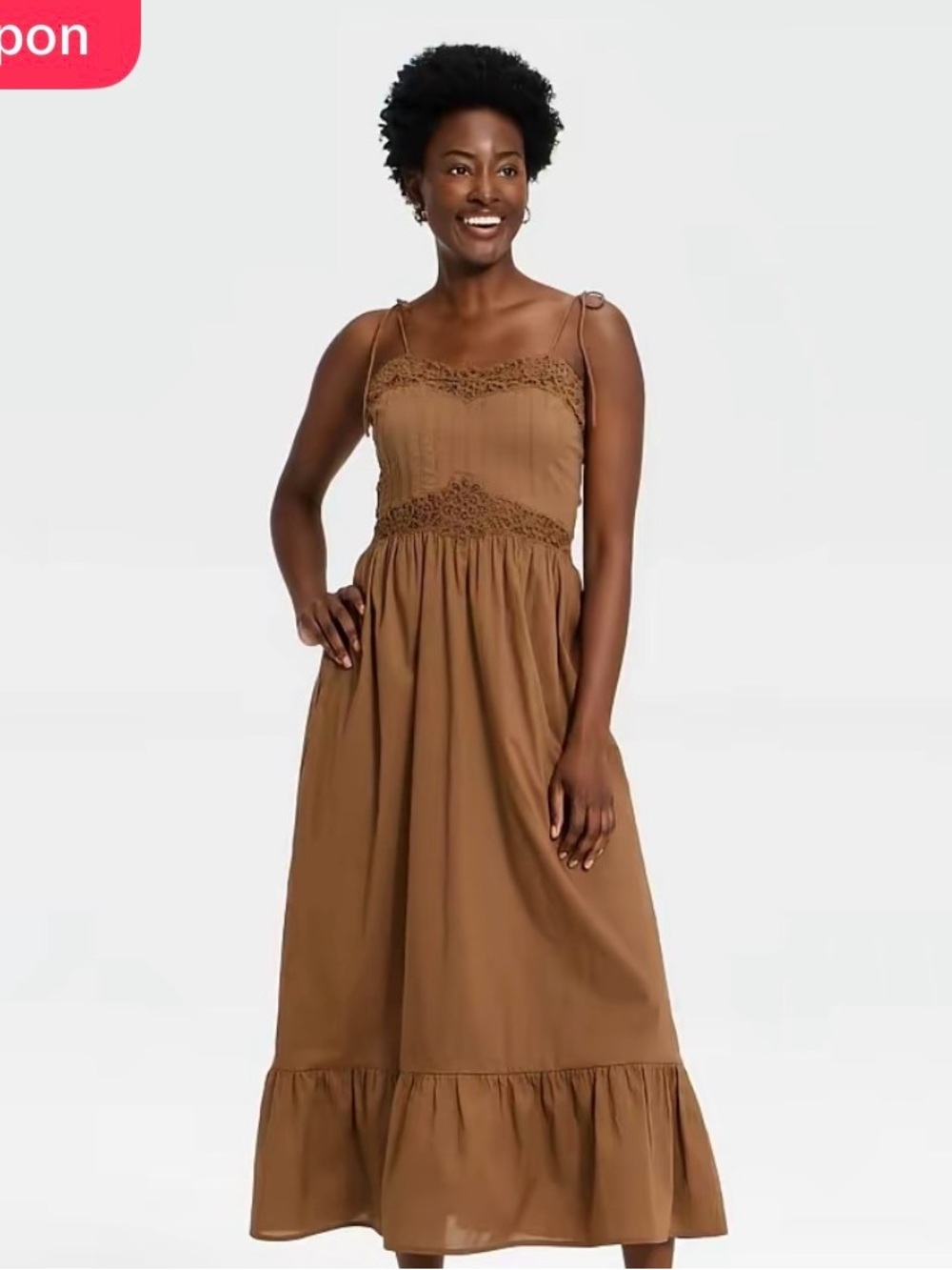 Universal Thread Brown Crochet-Trim Midi Dress